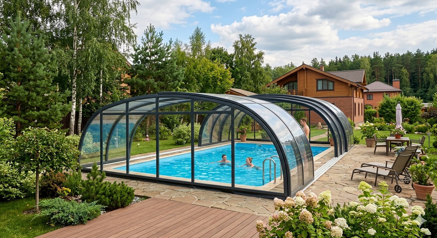 Монтаж павильона для бассейна